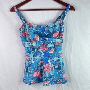 NWT Beach Diva Womens Tankini Swimsuit Wear Top Sz 8 Pink Navy Blue Multi Floral